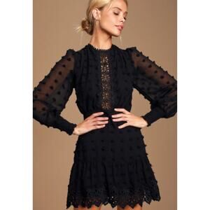 NEW! Lulus Lust or Love Black Lace Dress XS Long Sleeve Embroidered Formal